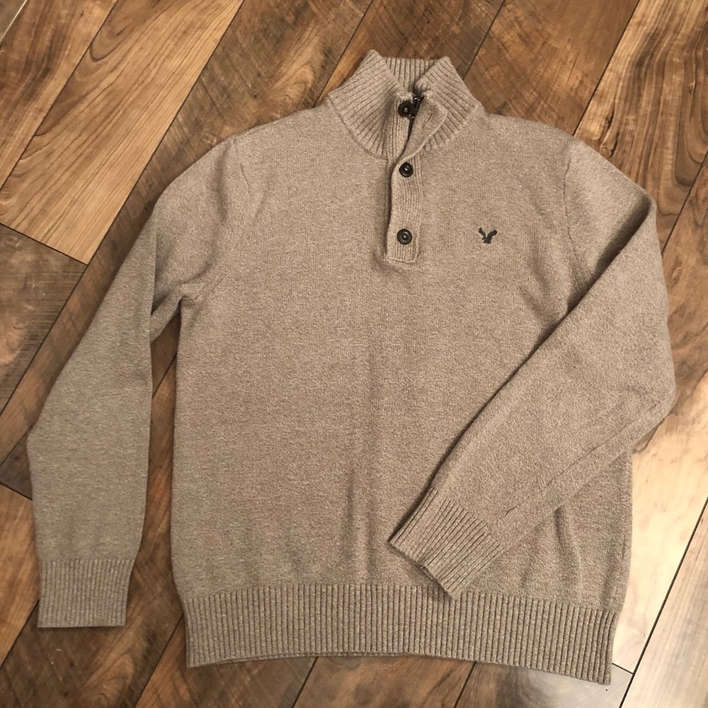 American Eagle 1/4-Zip + Button Mock-Neck Sweater
